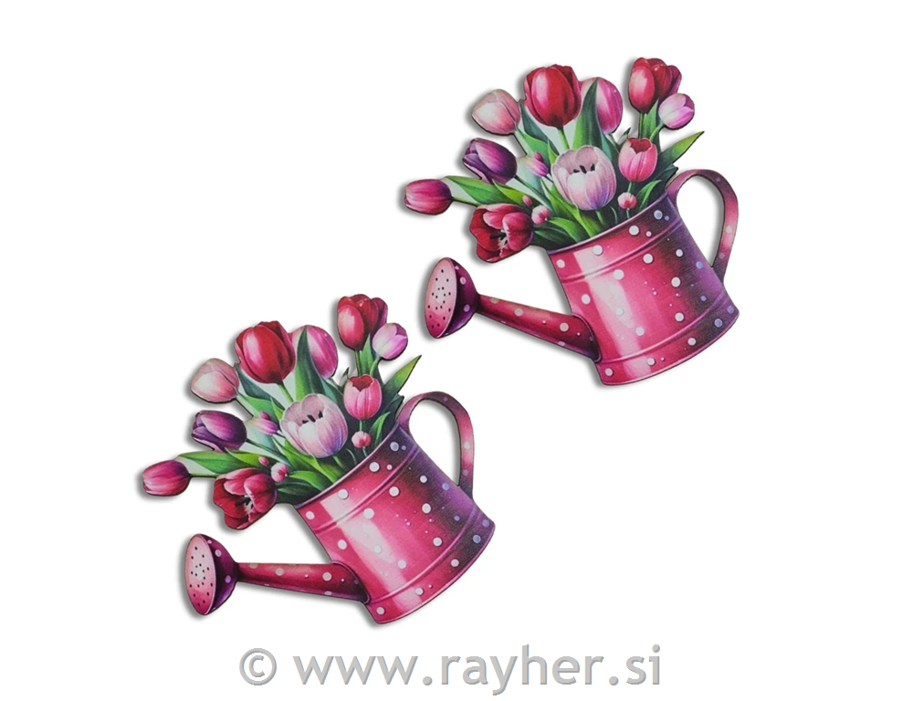 Printed decorative Watering can, pink,8,9x9 cm, set 2