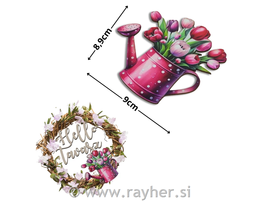 Printed decorative Watering can, pink,8,9x9 cm, set 2