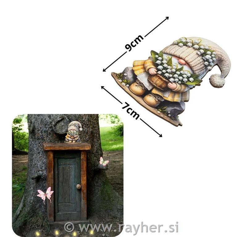 Vrtni palček s šmarnicami, leseni okras, set 2