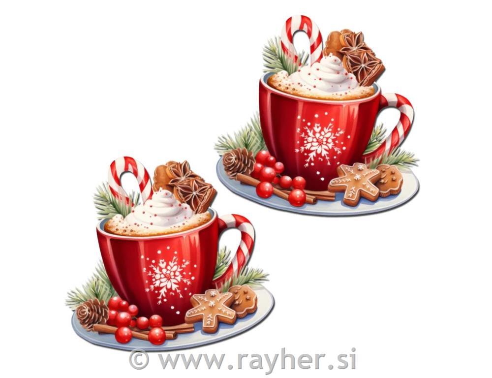 Leseni okrasek Skodelici s kakovom, set2