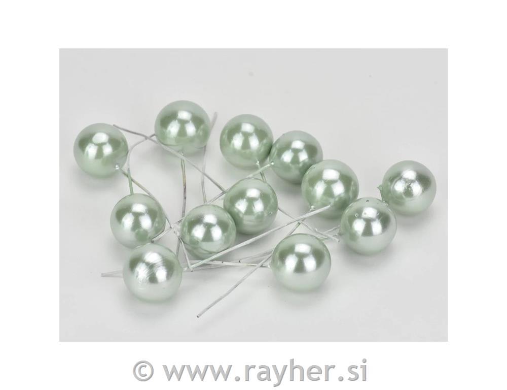 Bunkice na žici, pearl zelene, 1,8cm, set 12