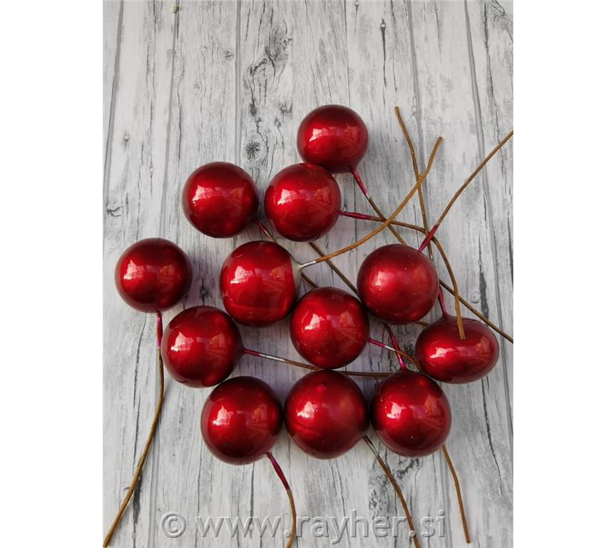 Bunkice na žici, rdeče, 1,8cm, set 12