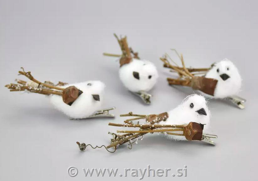 Ptički, beli, s sponko, set 4
