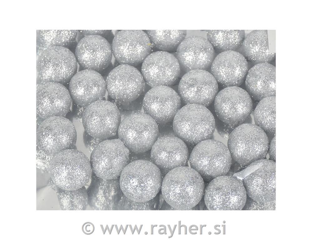 Bunkice z bleščicami, srebrne, 1.5cm