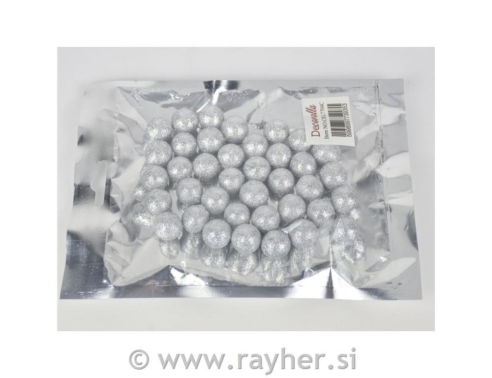 Bunkice z bleščicami, srebrne, 1.5cm