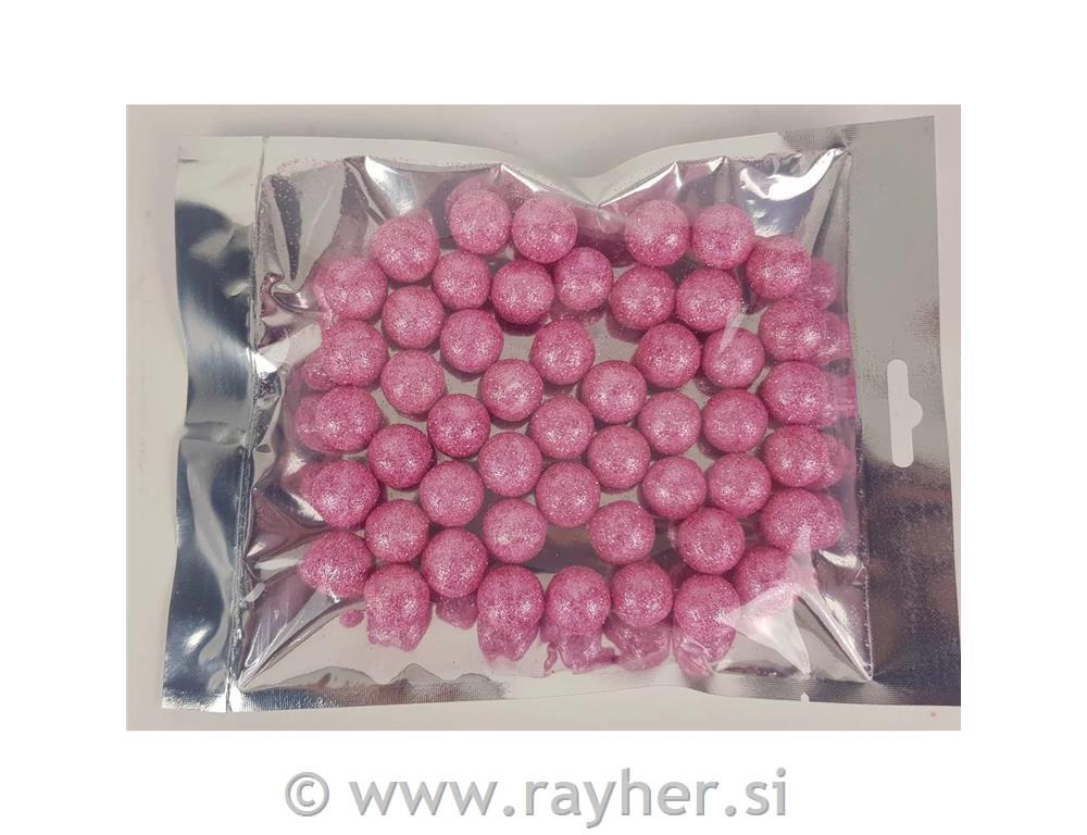 Bunkice z bleščicami, roza, 1.5cm