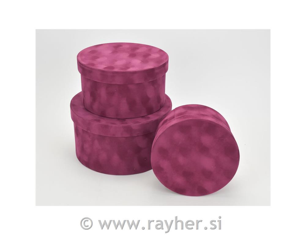 Škatla okrogla, žametna ,bord.rdeča, M , 18cm, 1 kos