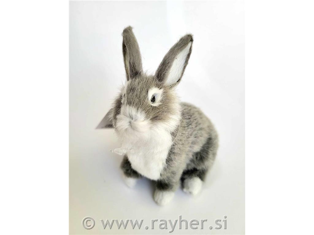 Zajček, 11cm, sivo bel, premium kvaliteta