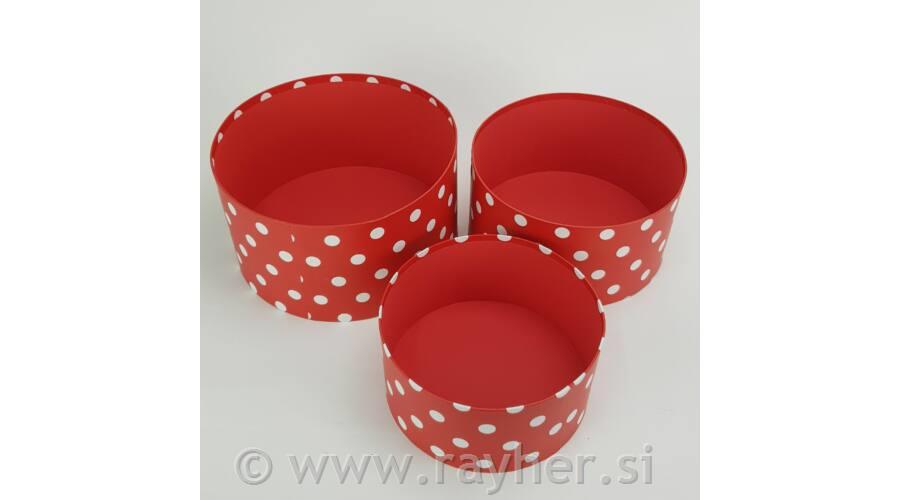 Darilna Škatla okrogla, rdeča s pikami, I LOVE YOU, M, 24cm, 1 kos