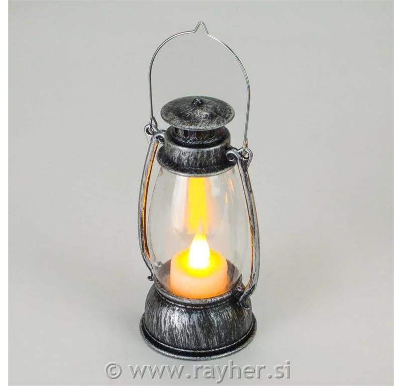 Lanterna kovinska, srebrna, 13 x 6 cm