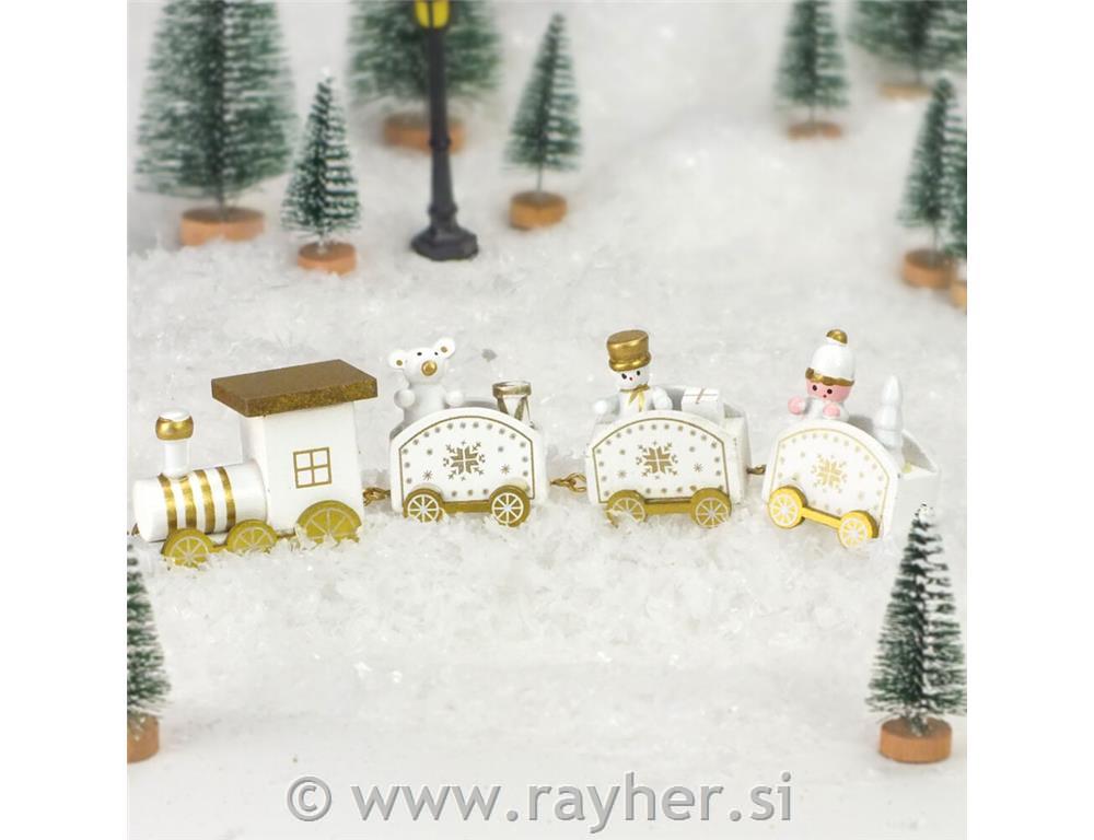 Božični vlak, lesen, belo-zlat