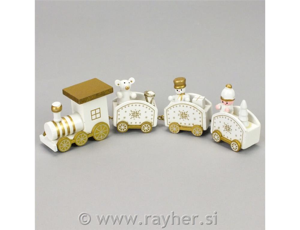 Božični vlak, lesen, belo-zlat