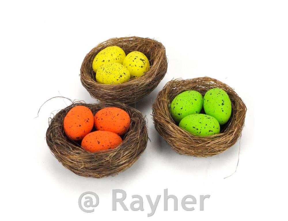 Gnezda z jajčki, set 3, rumeni, zeleni, oranžni