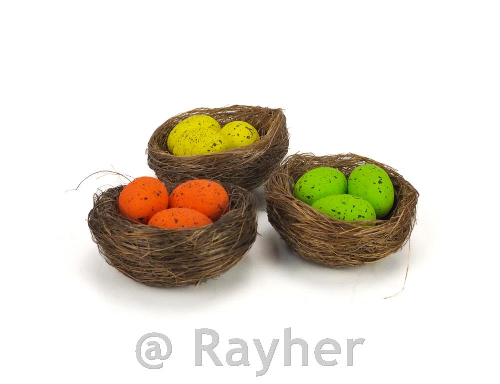 Gnezda z jajčki, set 3, rumeni, zeleni, oranžni