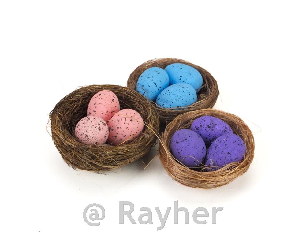 Gnezda z jajčki, set 3, rozni, modri, vijolični