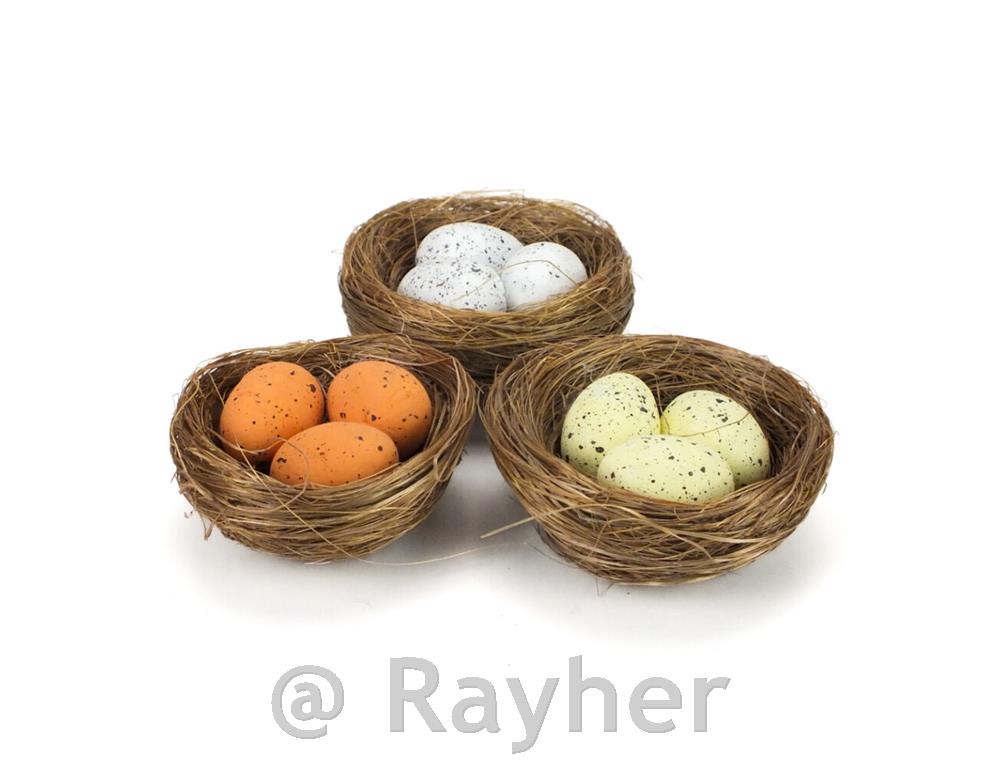 Gnezda z jajčki, set 3, beli, rumeni, oranžni
