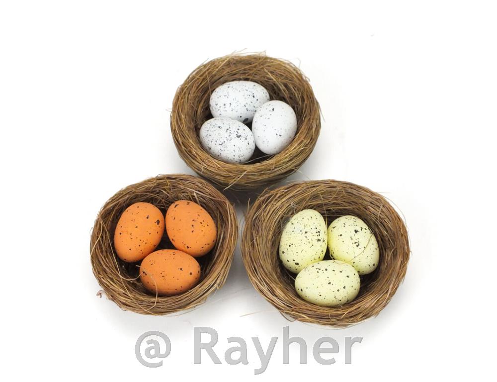 Gnezda z jajčki, set 3, beli, rumeni, oranžni