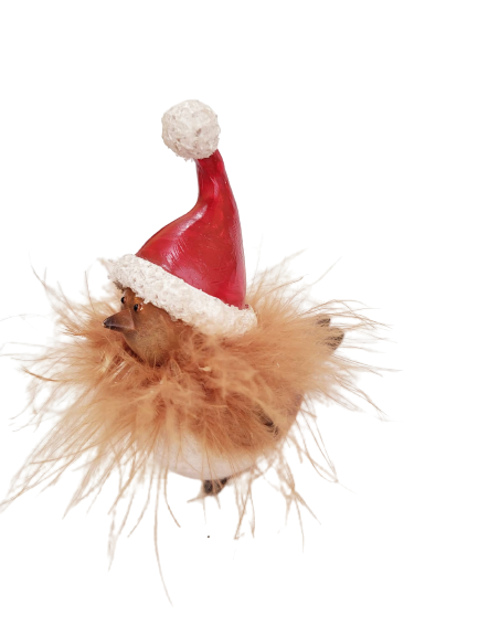 Ptiček z božično kapo, 5,5x6cm