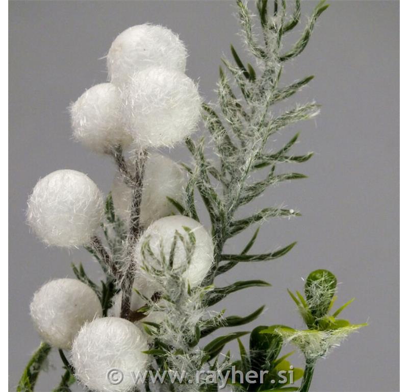 Zasnežena vejica z belimi bunkicami in jabolkom, 25cm