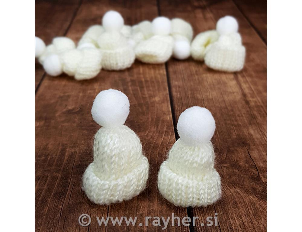 Božična kapa, mini, bele, 5cm, set 12