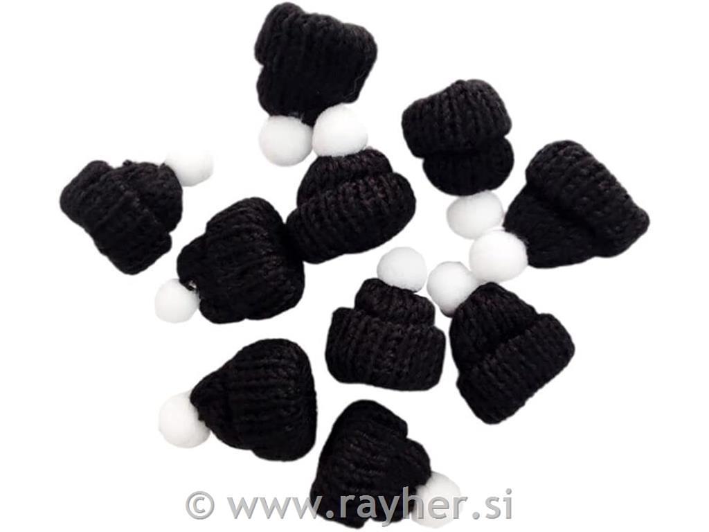 Božična kapa, mini, črne, 5cm, set 12