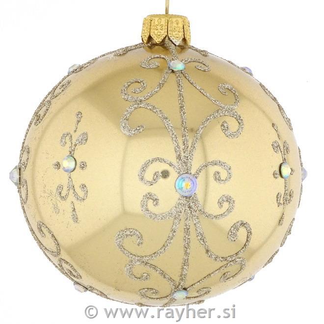 DAGMARA steklena krogla za božično drevo, zlata, ornament z bleščicami, 8cm