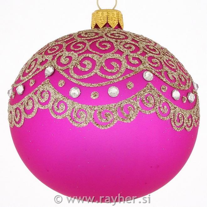 DAGMARA steklena krogla za božično drevo, rozna, ornament z bleščicami, 8cm