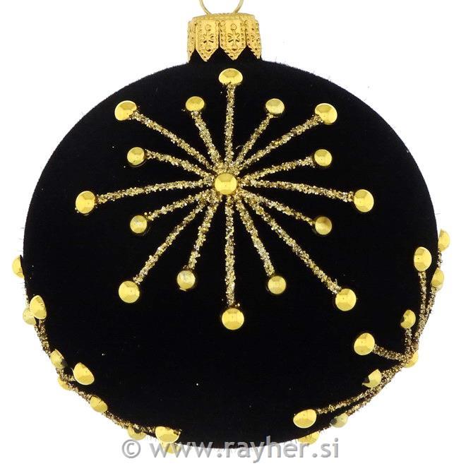 DAGMARA steklena krogla za božično drevo, črna, žametna,ornament, bleščice, 8cm
