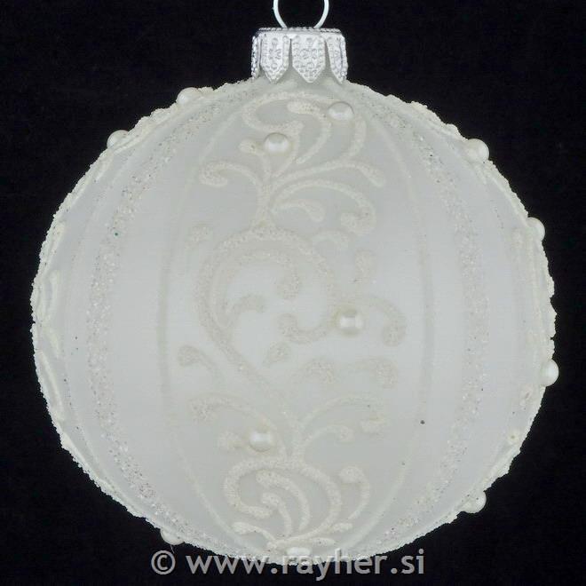 DAGMARA steklena krogla za božično drevo, bela, ornament z bleščicami, 8cm