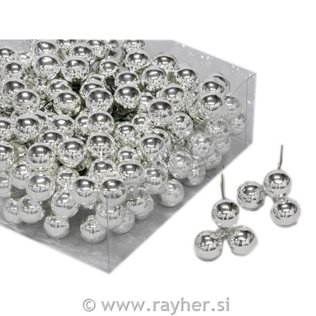 Božični balončki stekleni (na žici), 2cm, srebrni, set 12