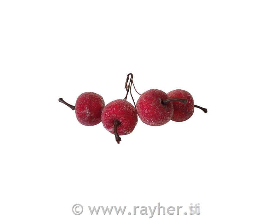 Dekorativna jabolka rdeča, na žici, zmrznjen videz, 3cm, set 4