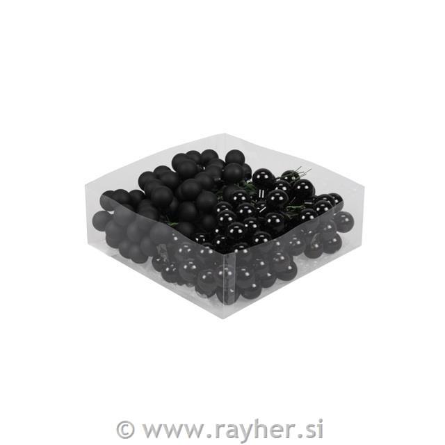 BOŽIČNI BALONČKI STEKLENI (na žici), 2CM, ČRNI, SET 12