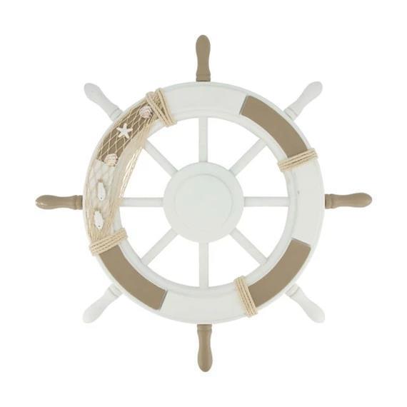 Decorative ship wheel with shells, 61 cm