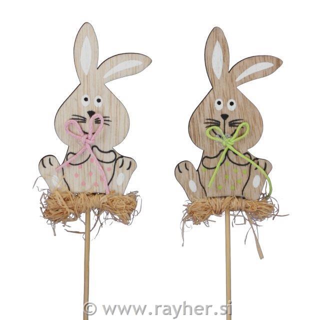 Zajček na palčki, z roza/zeleno vrvico, 1 kos