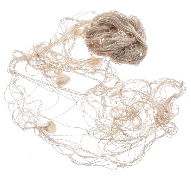 Ribiška mreža s školjkami, dekorativna, bež, 100x200cm
