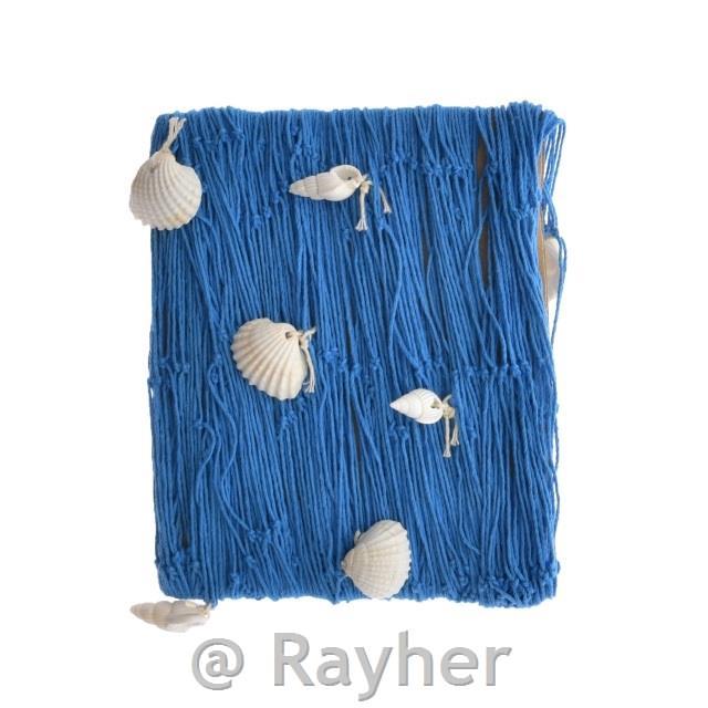 Ribiška mreža modra, s školjkami, 100x200cm
