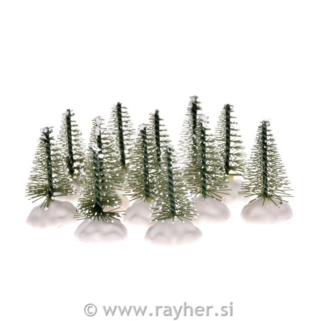 Smreke z zasneženimi podstavki 4.5cm, set 12