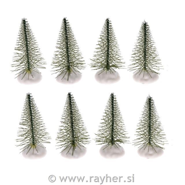 Smreke z zasneženimi podstavki 6cm, set 8