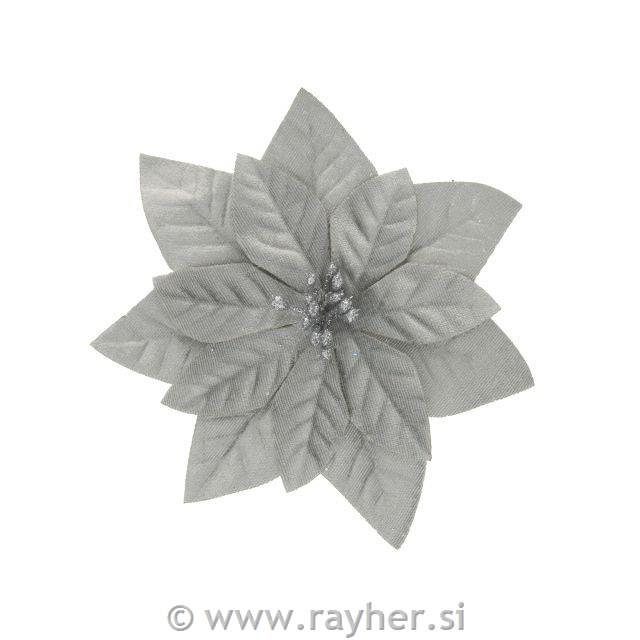 Žametni cvet božične zvezde, 16cm,srebrn