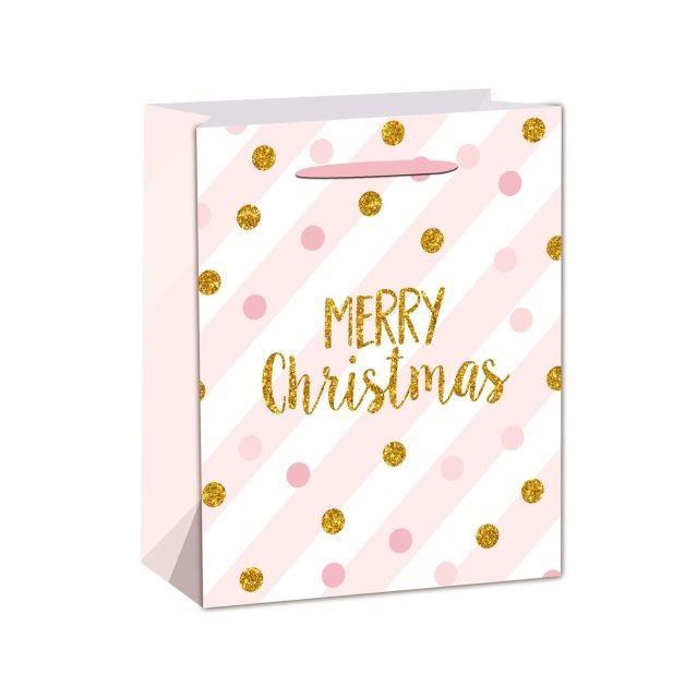 Darilna vrečka, Merry Christmas s pikami,18x23x10 cm