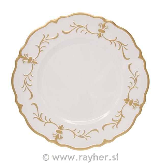 Krožnik, pladenj 33x33x2cm bel/zlat Rustic