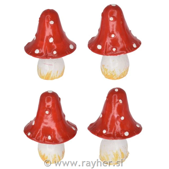 Gobice, rdeča mušnica 3.8cm, set 4