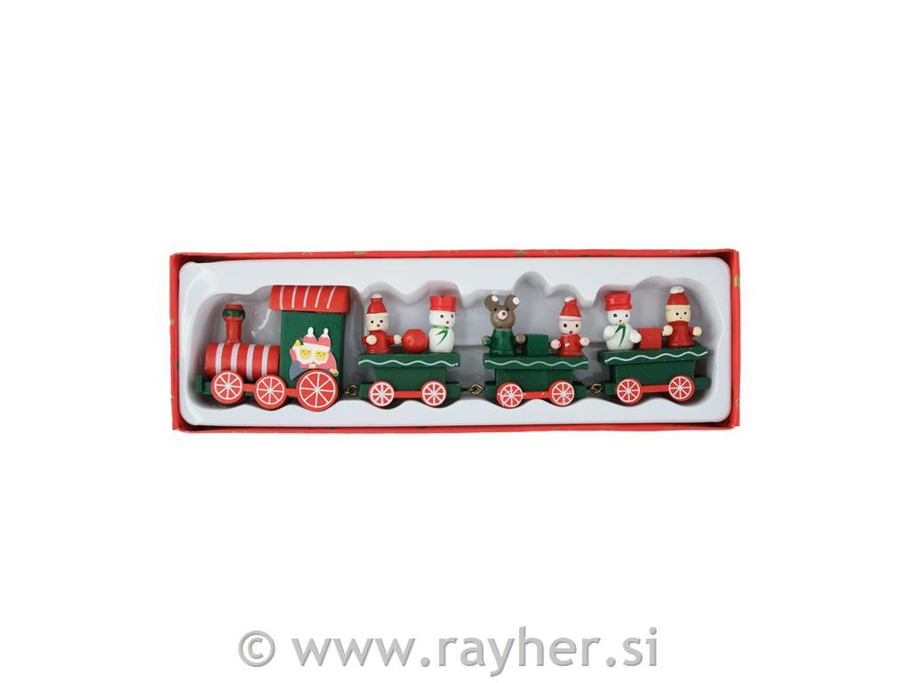 Vlak z božičnimi figuricami, les, 22,7cm, rdeča, zelena