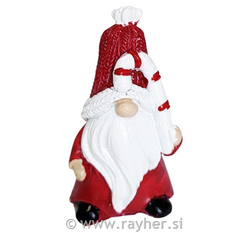 Škratek s sladkorno palčko, 6cm, bel, rdeč