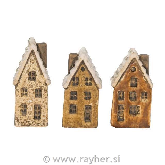 Hišica keramika 7,1 cm bež, rjava, 1 kos