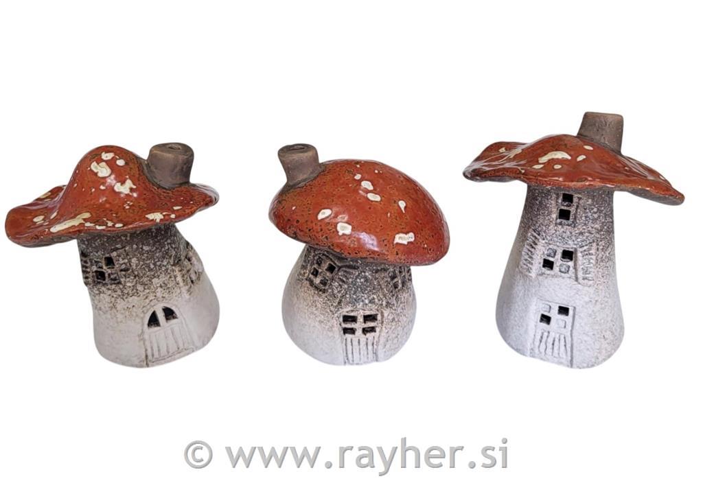 Hišica v gobi, LED osvetlitev, keramika, 1 kos