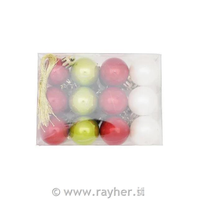 Božične kroglice Rdeča. Bela, Zelena, 3cm, set 24