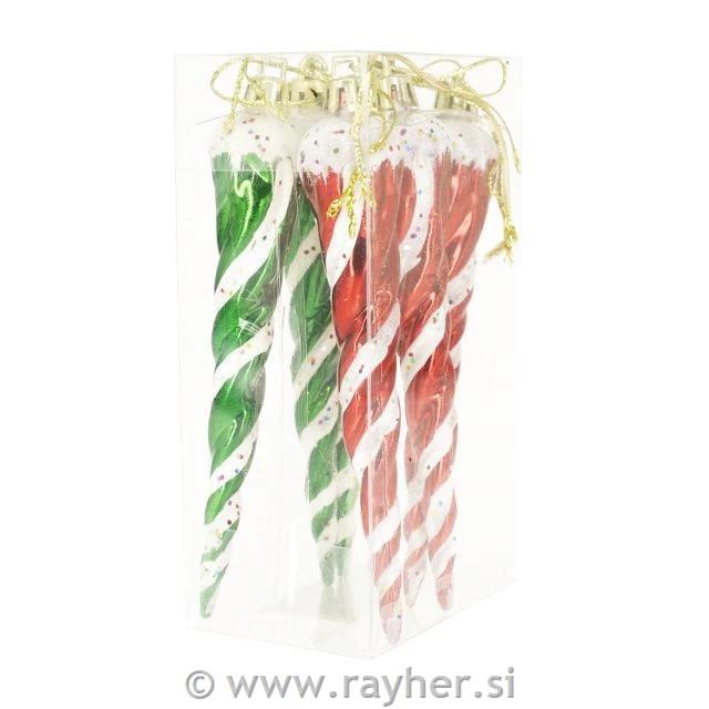 Božični okraski ledene sveče, z bleščicami, set 6