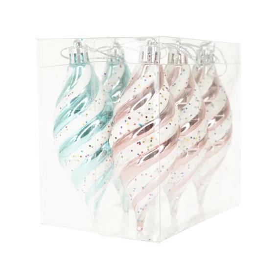 Božični okraski zaviti balončki, z bleščicami, set 6