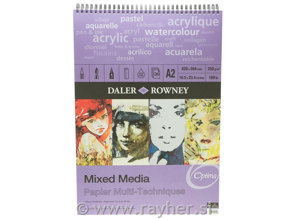 Skicirka spirala Mixed Media 250g A2, 30 listna